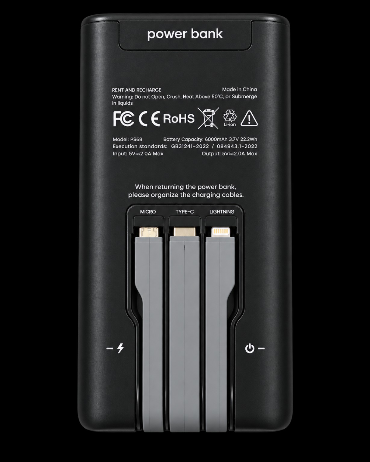 Back view with built-in cables stored